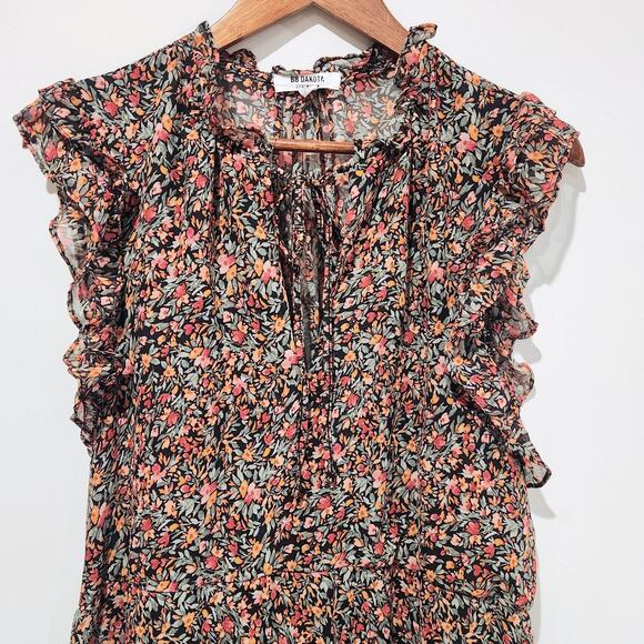 BB Dakota By Steve Madden Womens Black Floral Chiffon Maxi Dress Size Large Boho - Picture 2 of 11